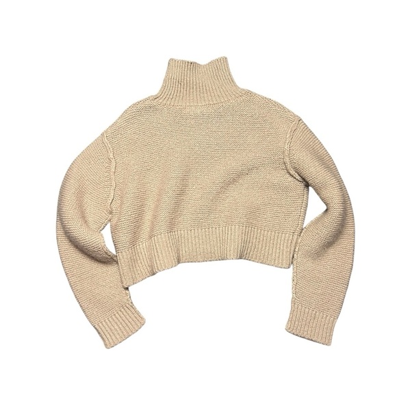 ELODIE Mockneck Crop Sweater In Light Sand Large - Picture 3 of 7